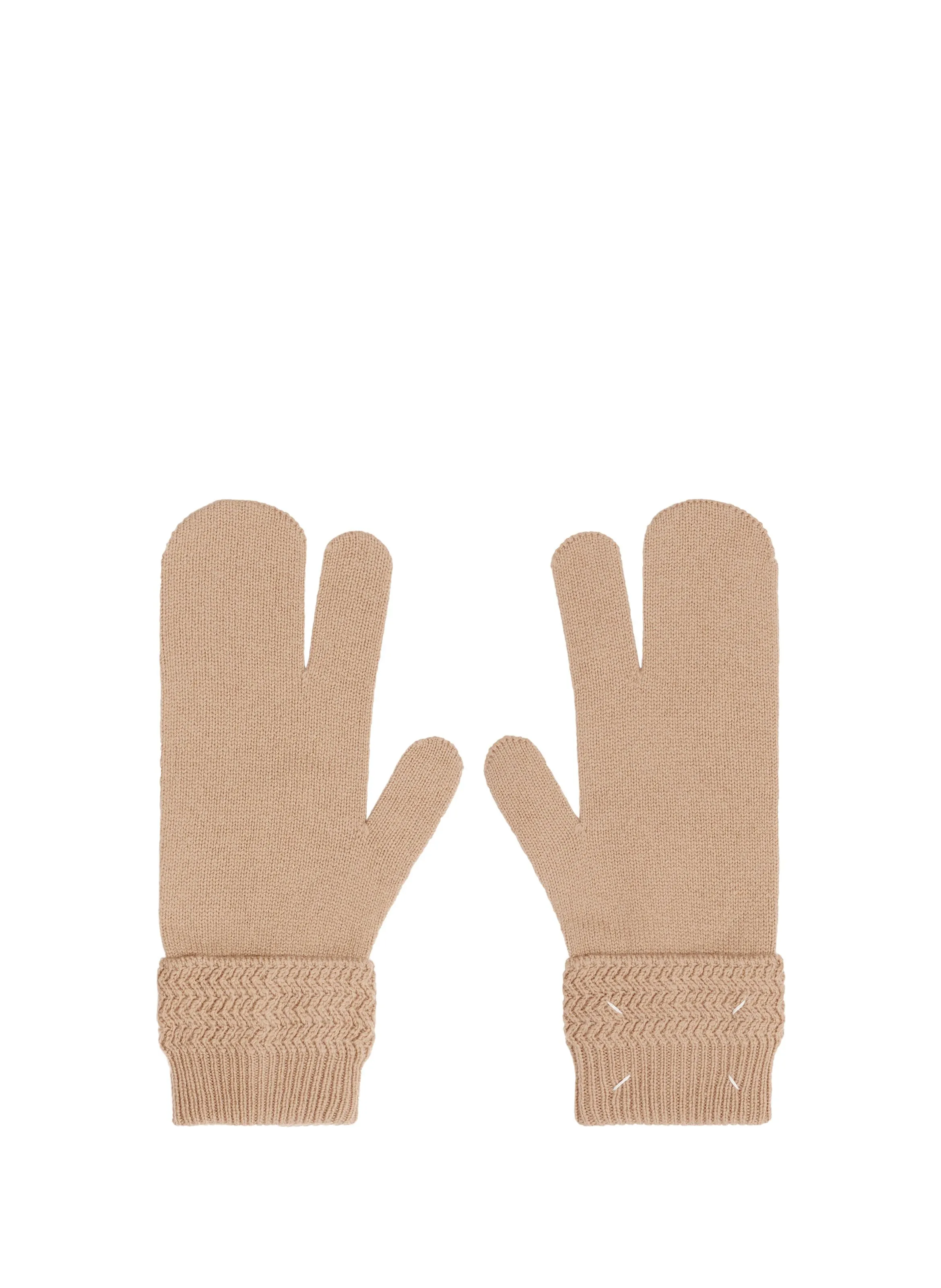 Maison Margiela Brown Ribbed Knit Gloves