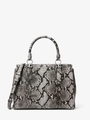 Snake Embossed Leather Satchel