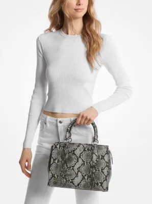 Snake Embossed Leather Satchel