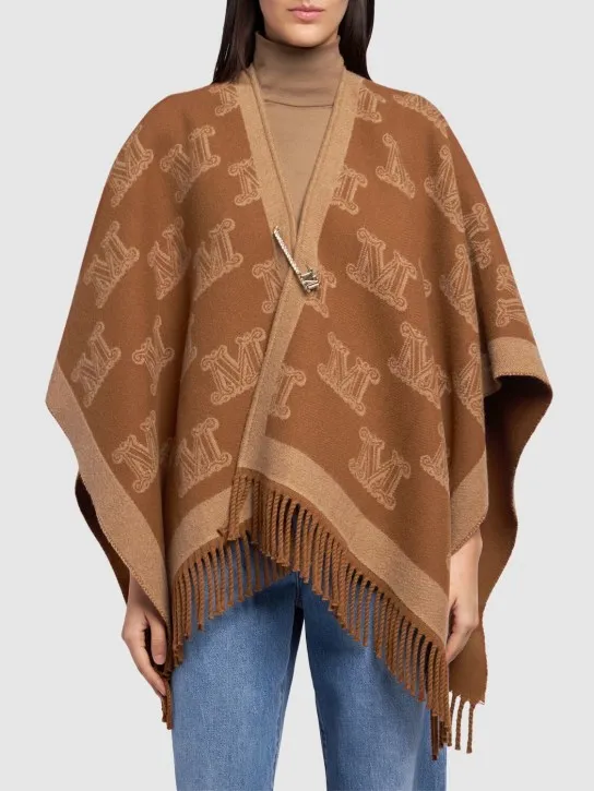 Logo Jacquard Wool Cape