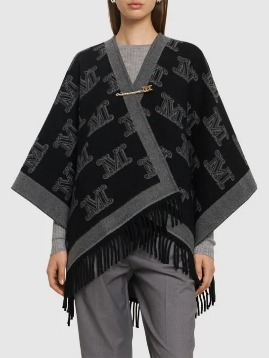 Logo Jacquard Wool Cape