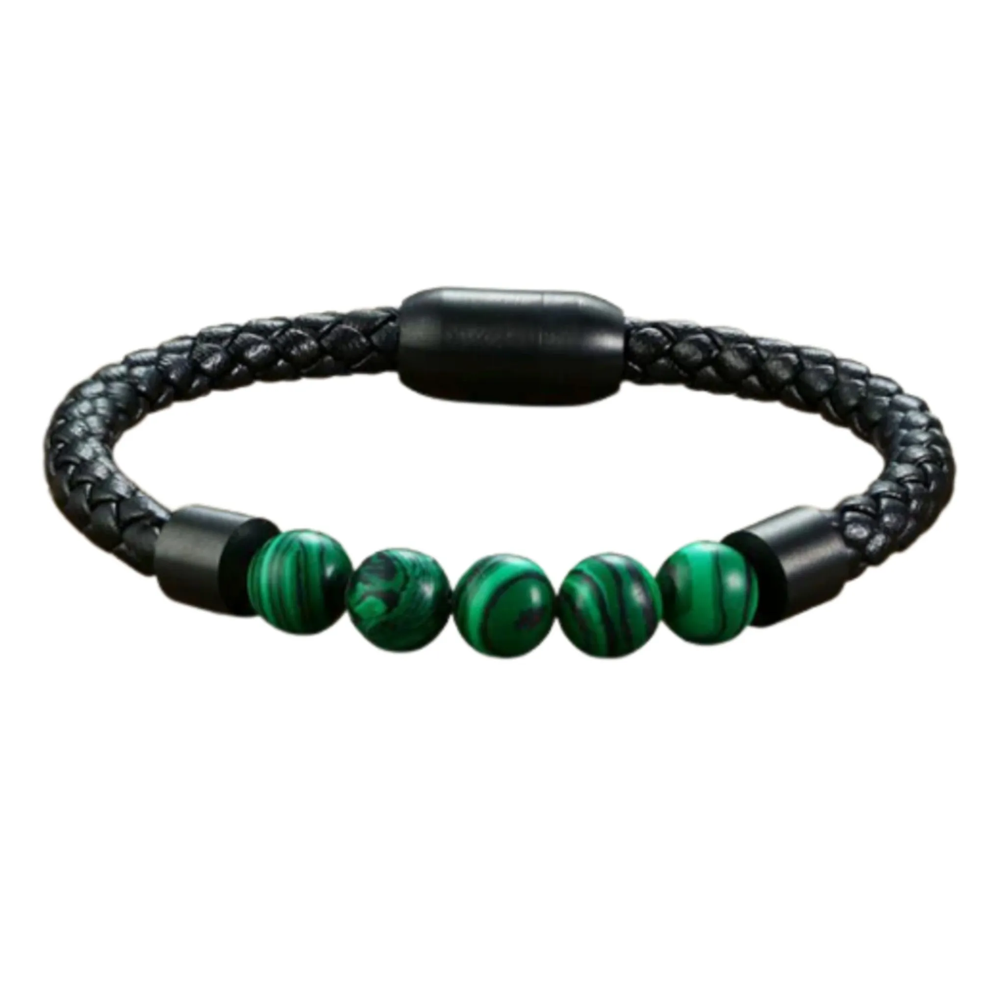 Men's Beaded Chakra Bracelet with Malachite Charm