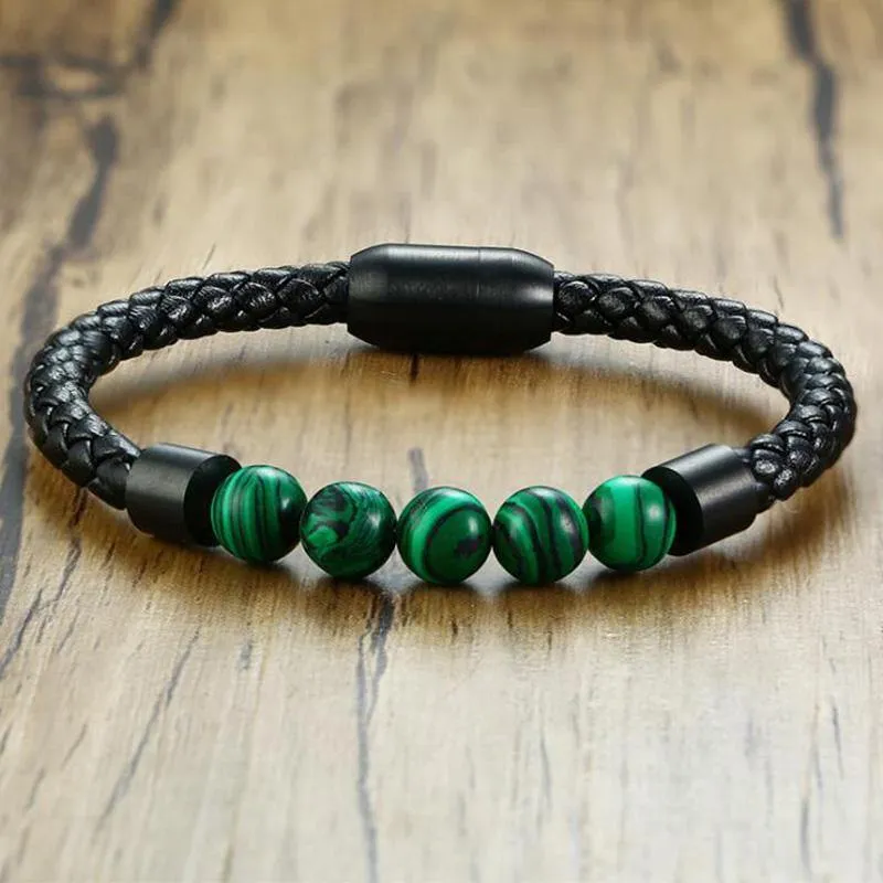 Men's Beaded Chakra Bracelet with Malachite Charm