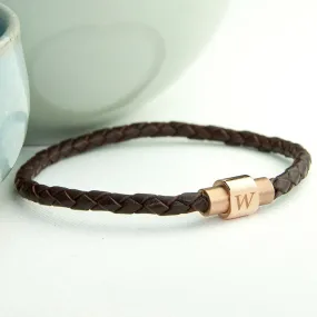 Woven Leather Bracelet for Men with Rose Gold Clasp, Personalised