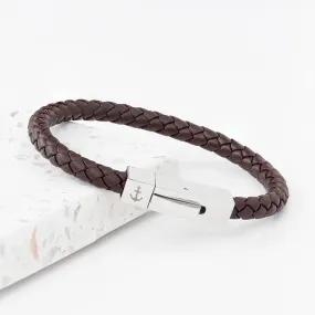 Tube Clasp Leather Anchor Bracelet for Men, Personalised