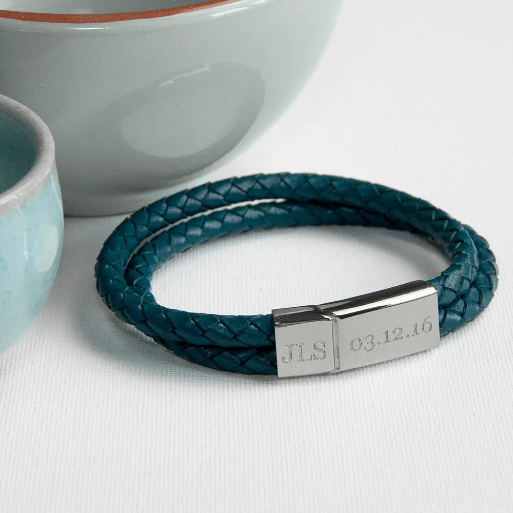 Teal Dual Leather Woven Men's Bracelet