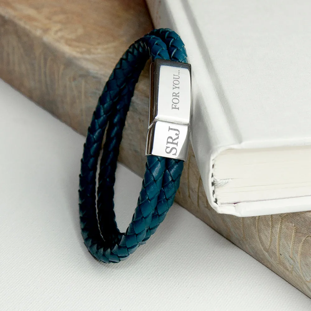 Teal Dual Leather Woven Men's Bracelet