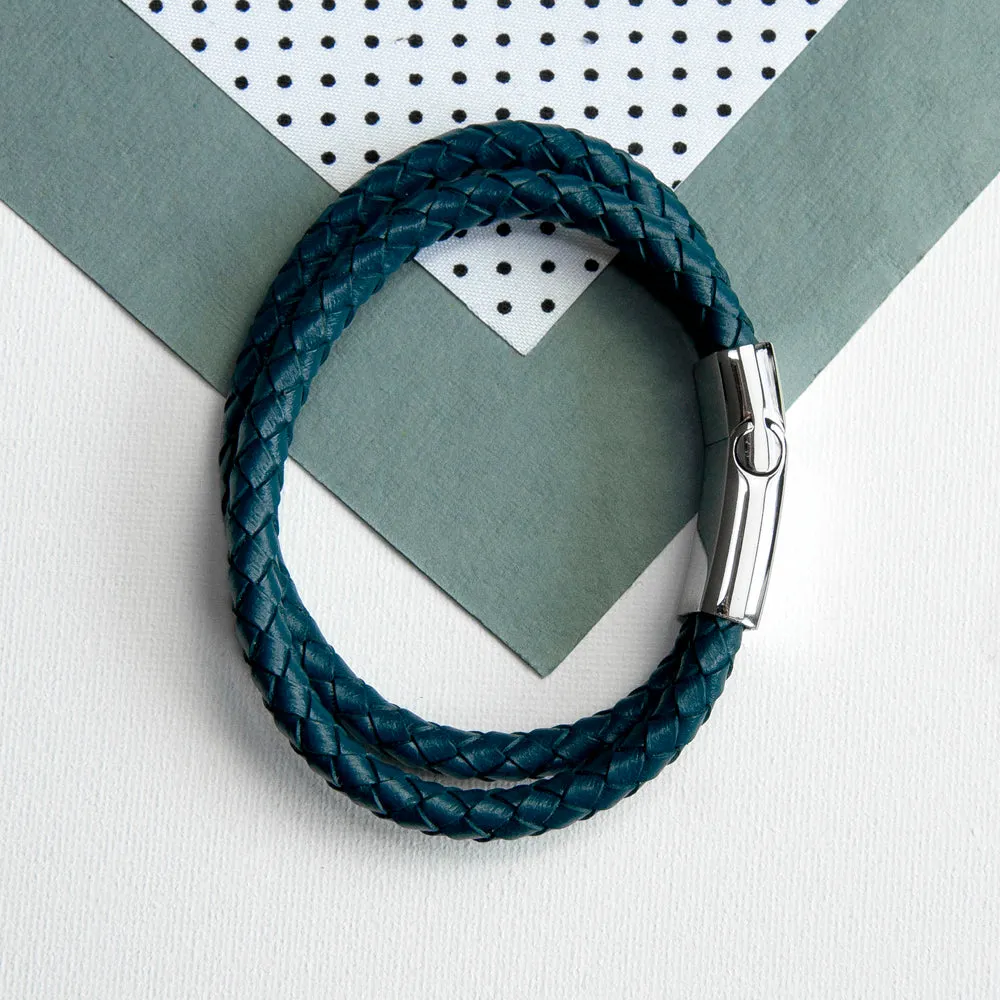 Teal Dual Leather Woven Men's Bracelet