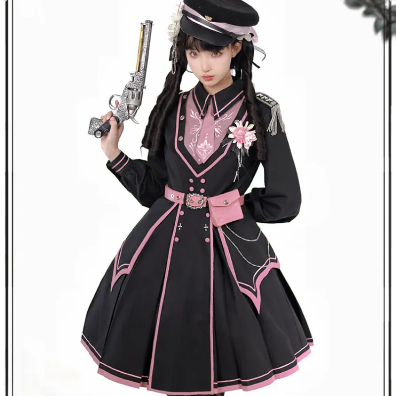 Black Pink Military Lolita Cape and Dress ON1089