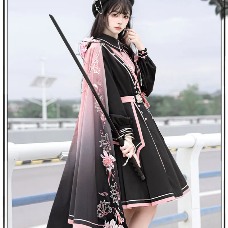 Black Pink Military Lolita Cape and Dress ON1089