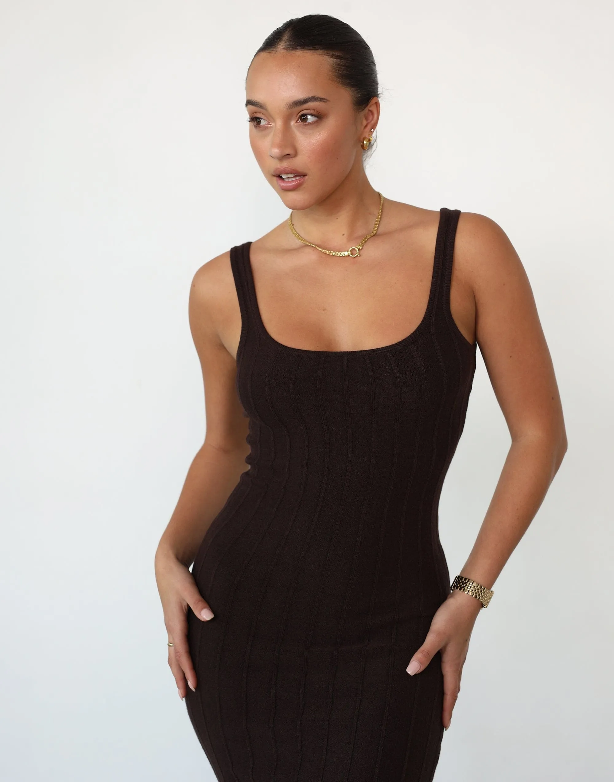 Black Midi Dress - Open Knit Crochet