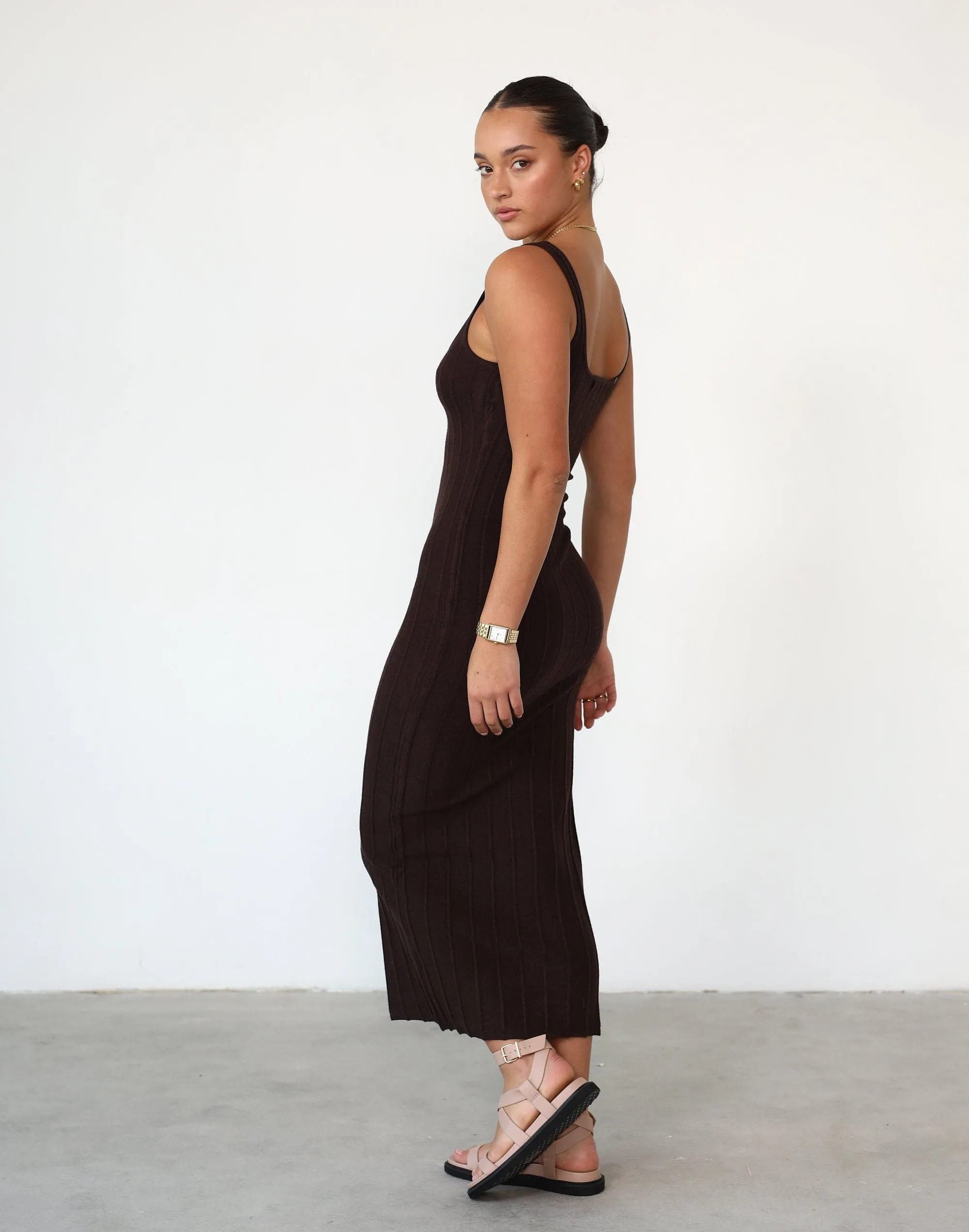 Black Midi Dress - Open Knit Crochet