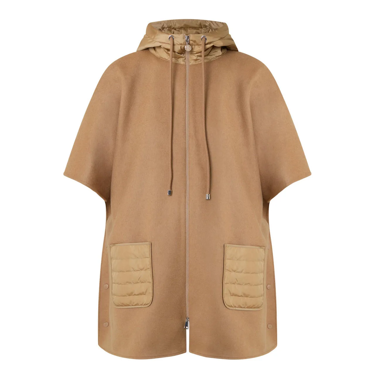 MONCLER Zip-Up Wool Cape - Camel