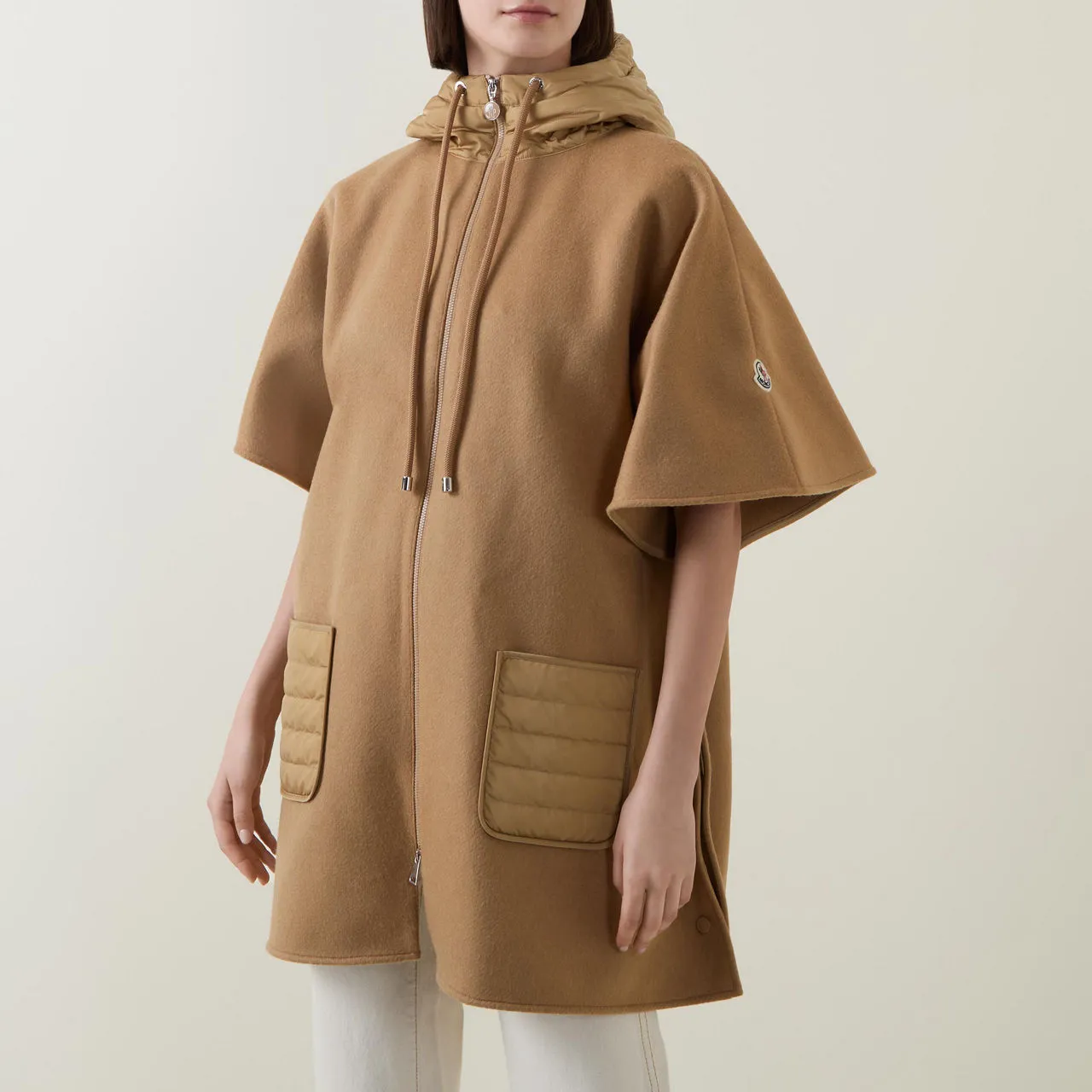 MONCLER Zip-Up Wool Cape - Camel