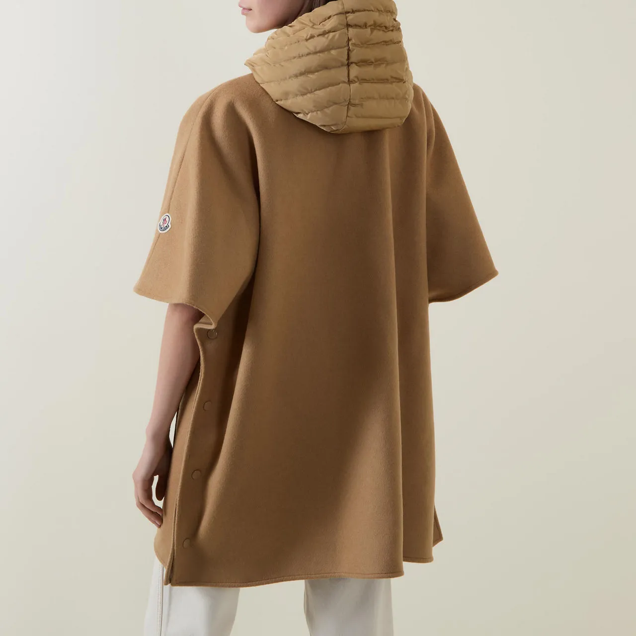 MONCLER Zip-Up Wool Cape - Camel