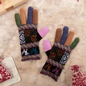 Multi Color Alpaca Hand Knit Gloves