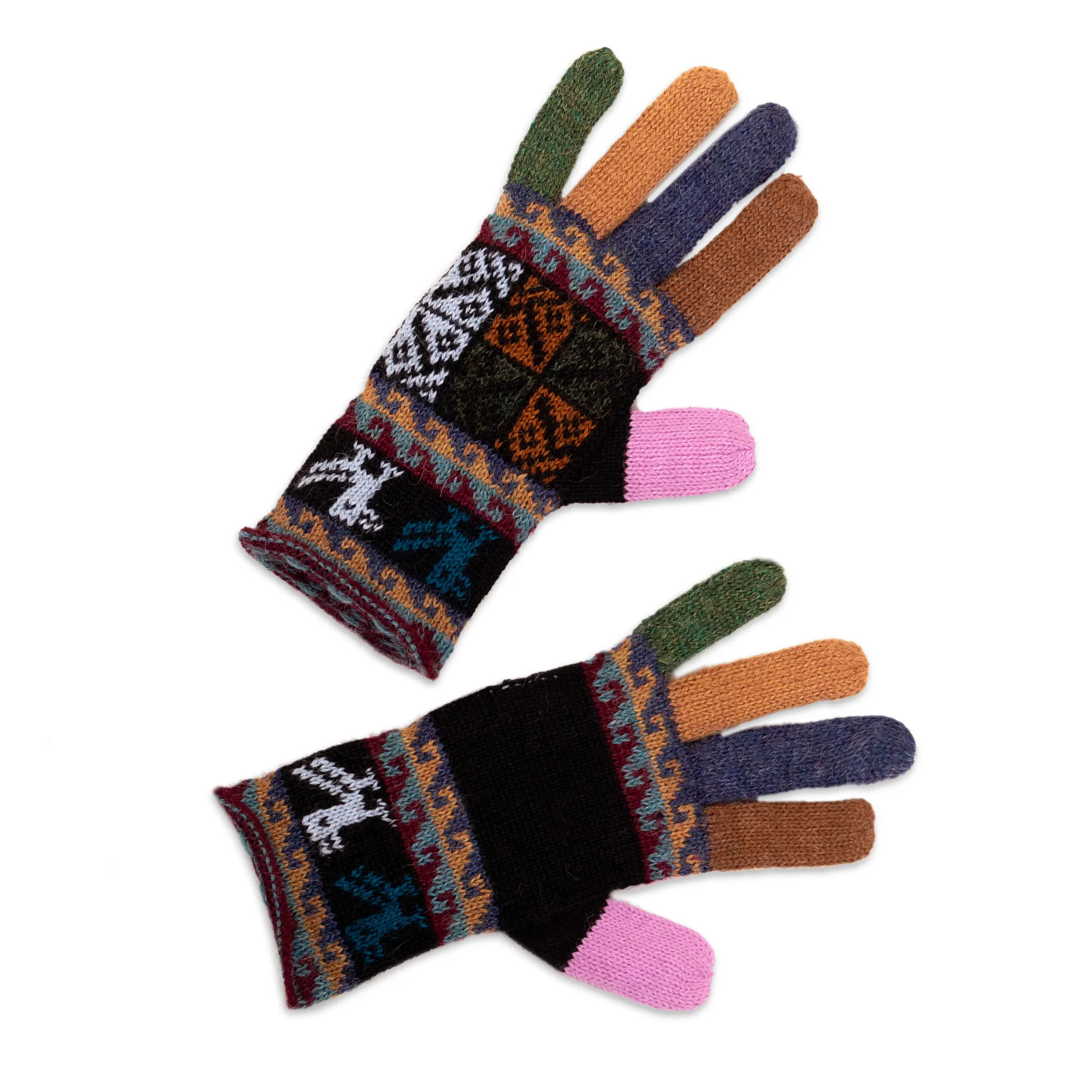 Multi Color Alpaca Hand Knit Gloves