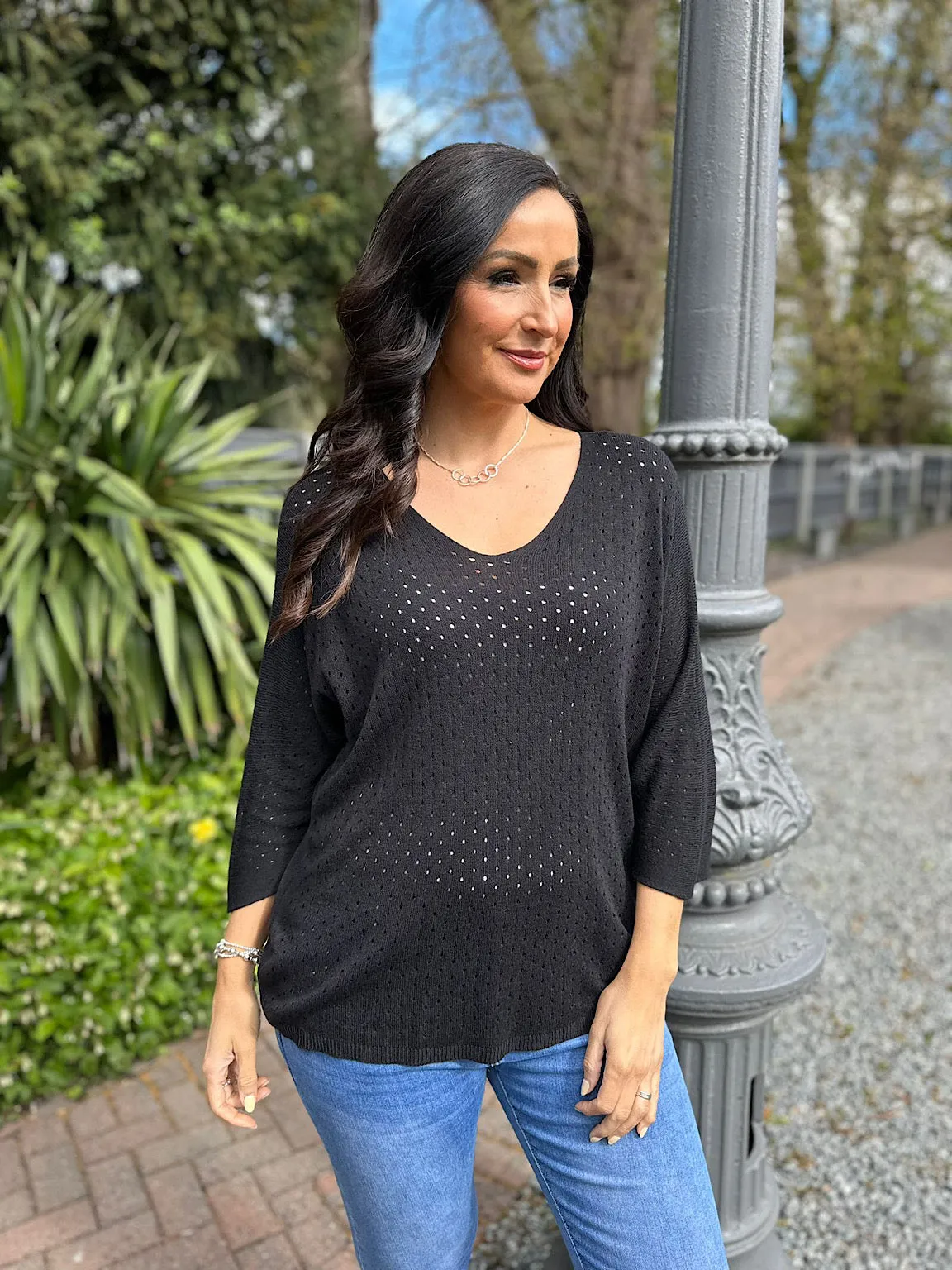 Black Multi Hole Knit Yasmin