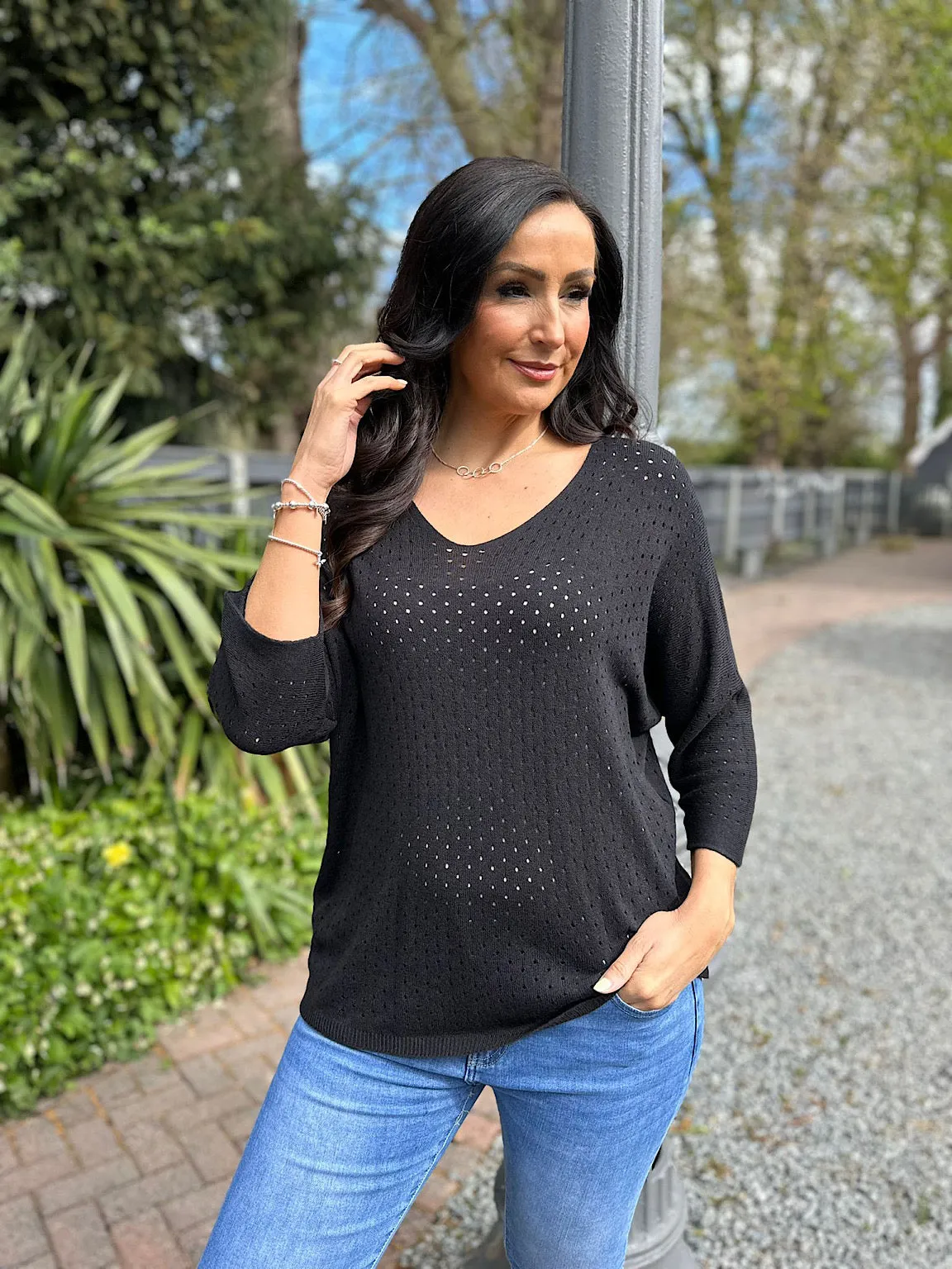 Black Multi Hole Knit Yasmin