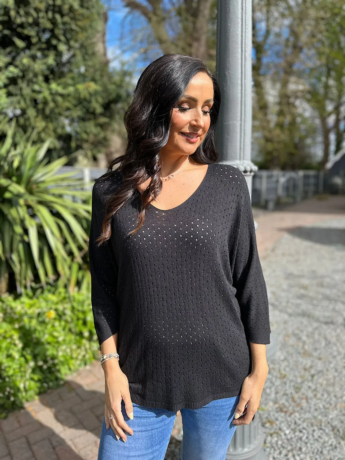 Black Multi Hole Knit Yasmin