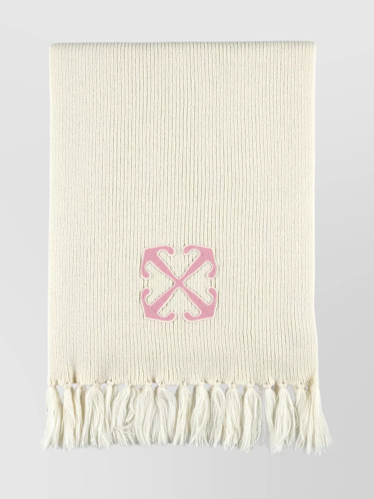 Fringed Rectangular Ribbed Scarf Off-White