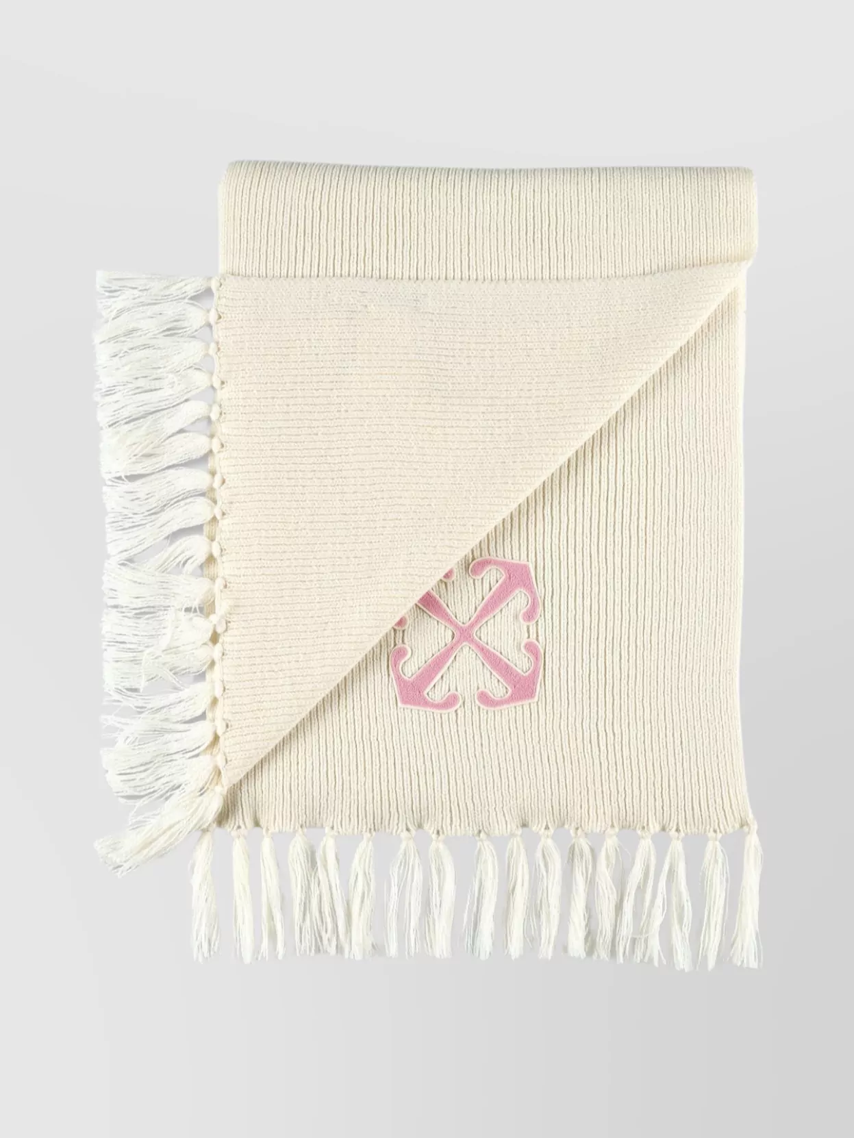 Fringed Rectangular Ribbed Scarf Off-White