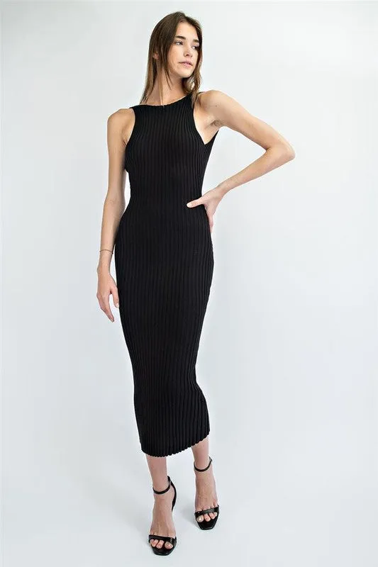 Open Back Rib Knit Bodycon Dress