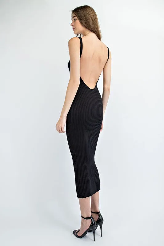 Open Back Rib Knit Bodycon Dress