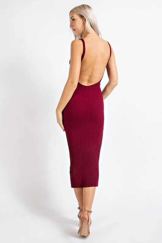 Open Back Rib Knit Bodycon Dress