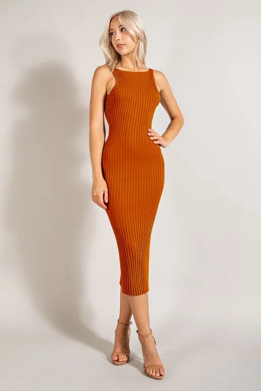 Open Back Rib Knit Bodycon Dress