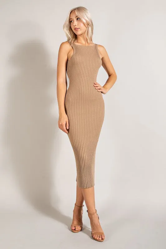 Open Back Rib Knit Bodycon Dress