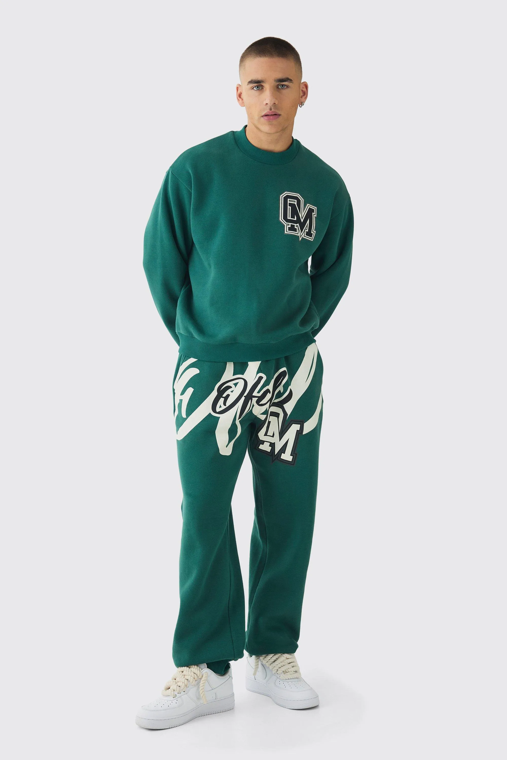 Oversized Boxy Varsity Print Sweatshirt Tracksuit