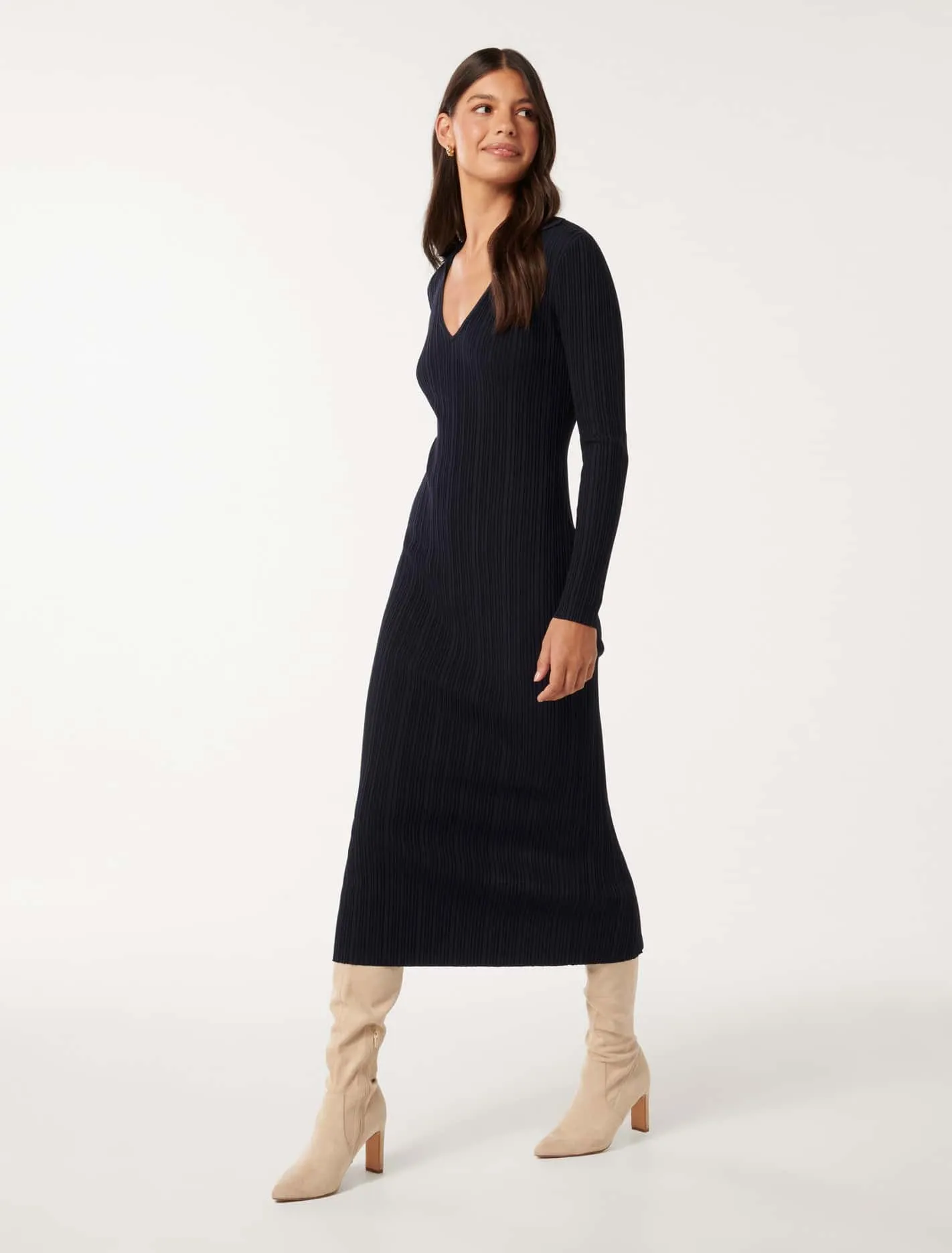 Paris Long Sleeve Multi Rib Knit Dress