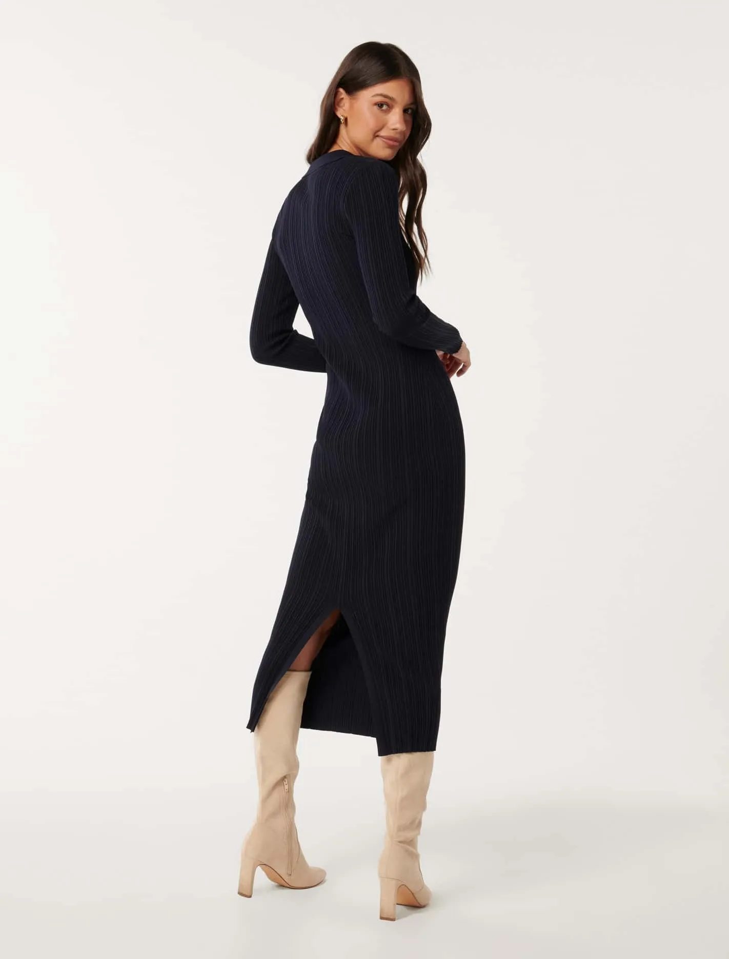 Paris Long Sleeve Multi Rib Knit Dress