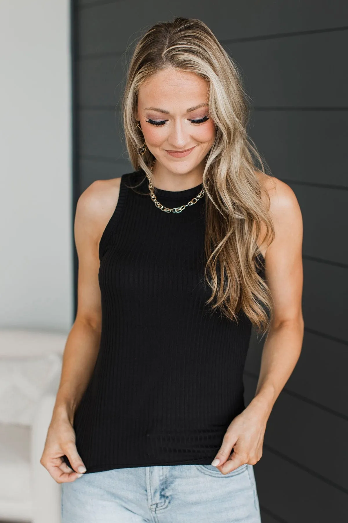 Black Build Me Up Ribbed Tank Top