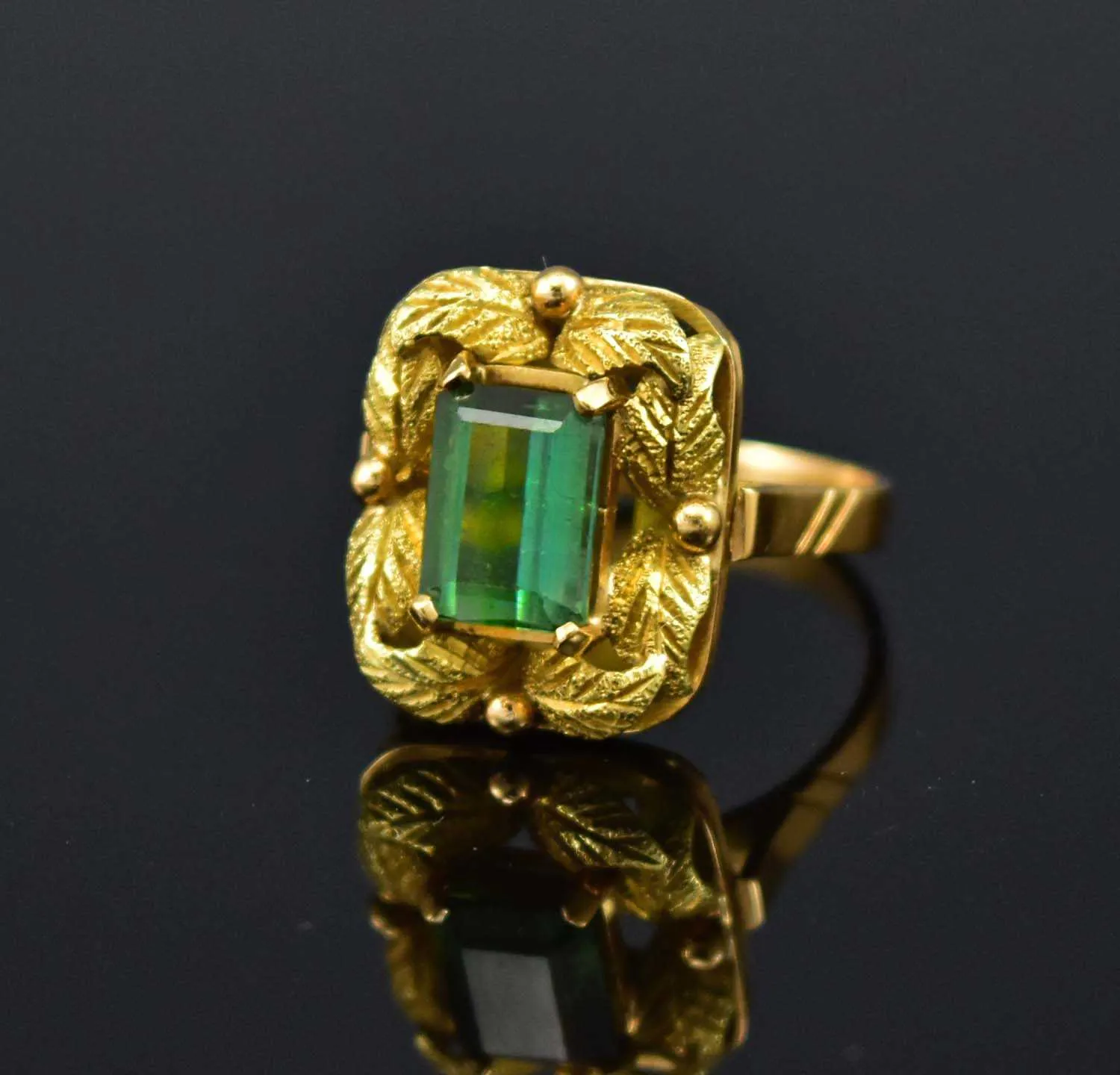 Gold Emerald Cut Tourmaline Ring