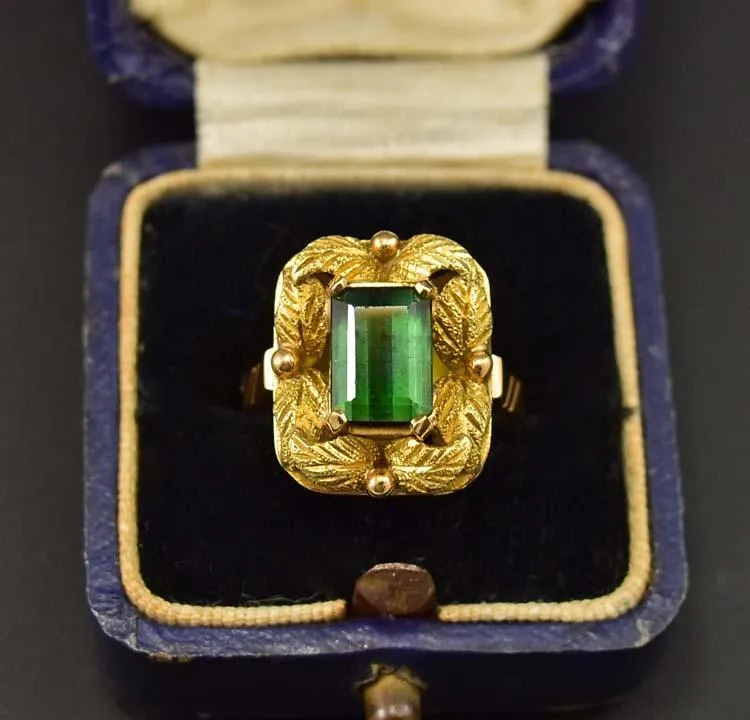 Gold Emerald Cut Tourmaline Ring