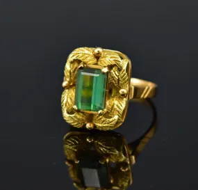 Gold Emerald Cut Tourmaline Ring