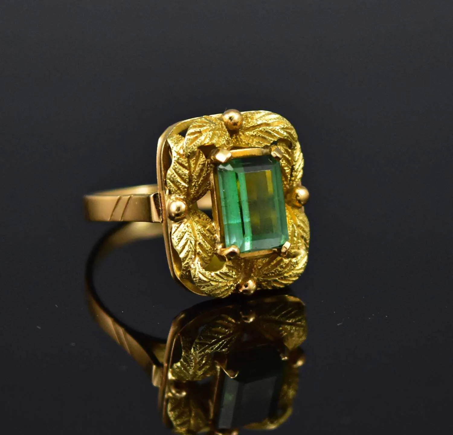 Gold Emerald Cut Tourmaline Ring