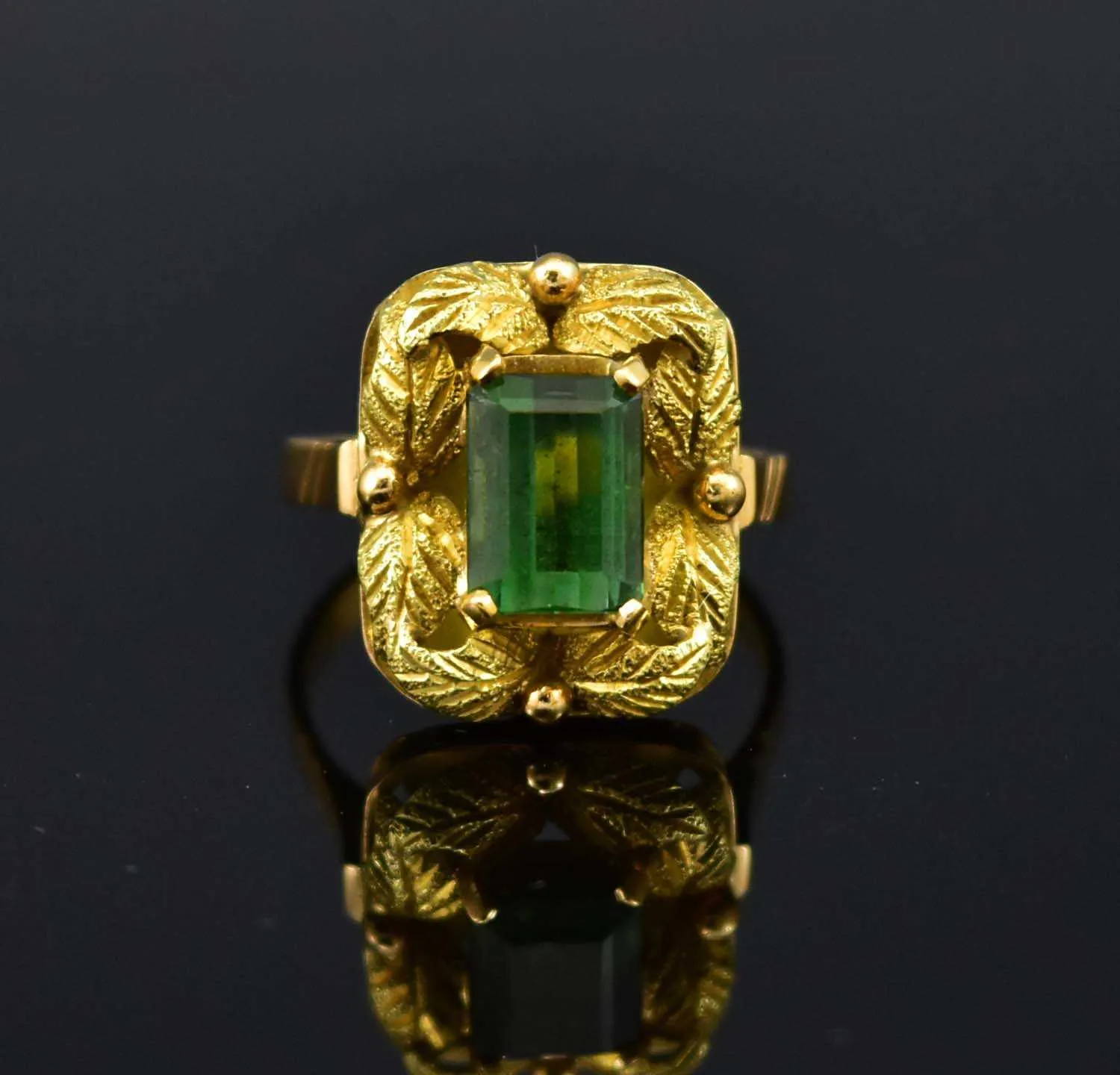 Gold Emerald Cut Tourmaline Ring