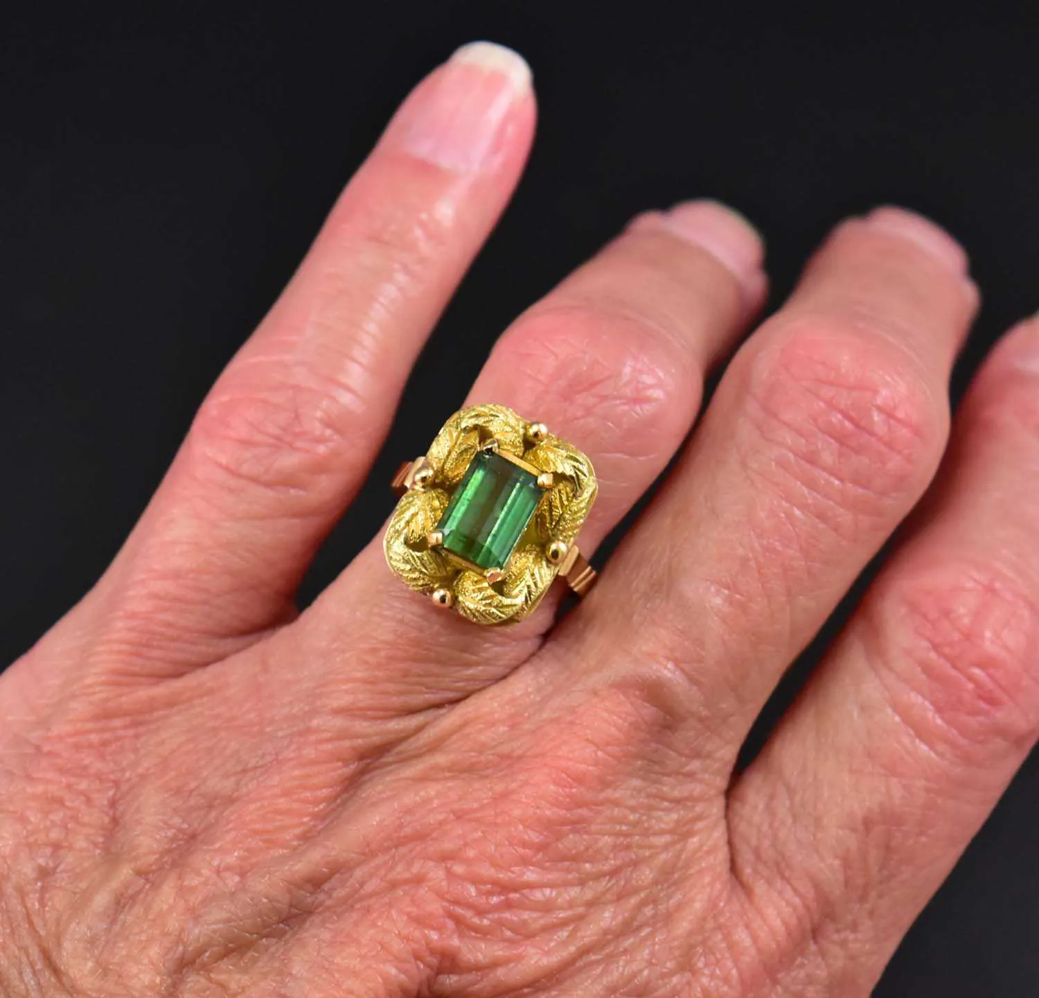 Gold Emerald Cut Tourmaline Ring