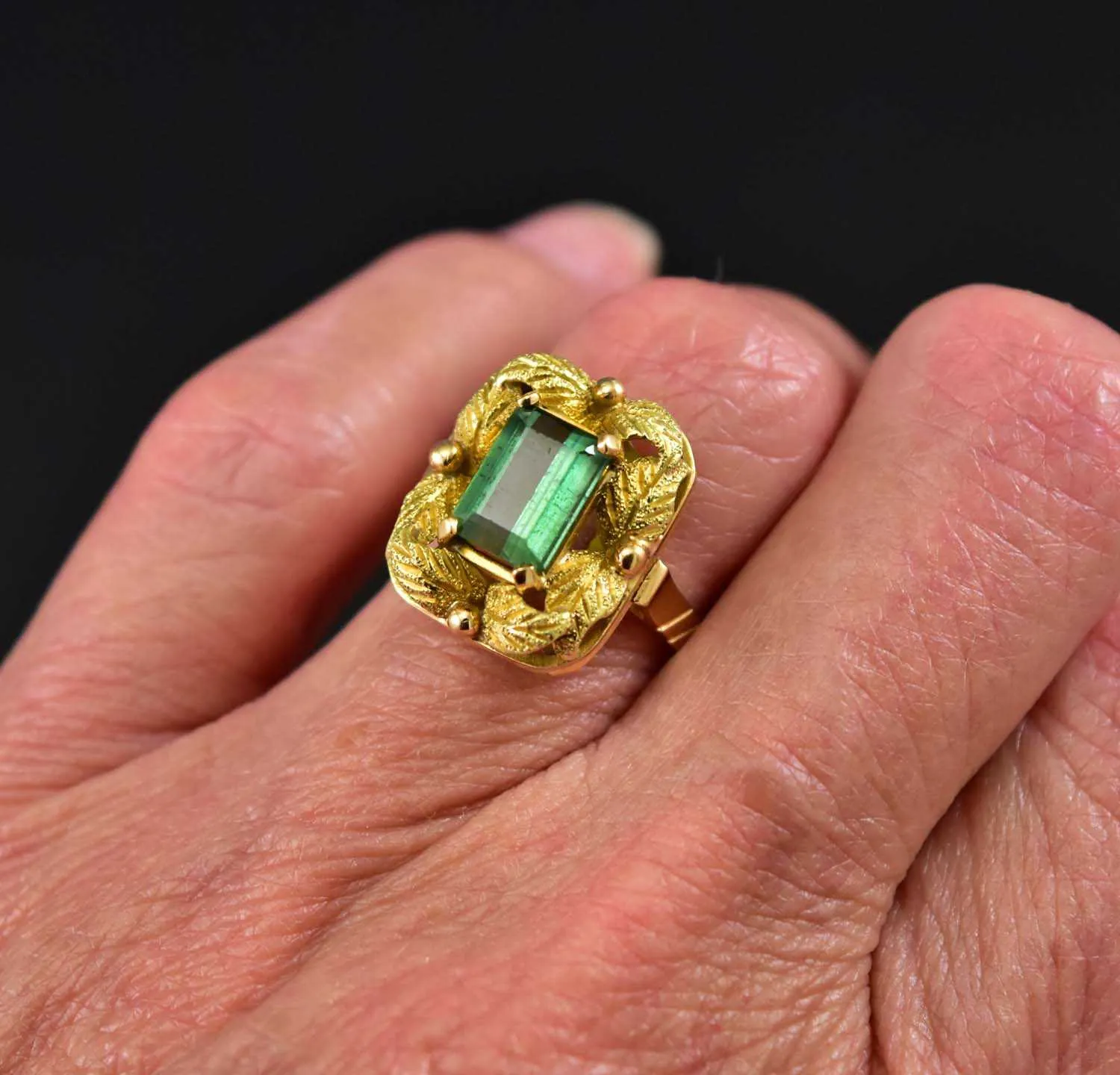 Gold Emerald Cut Tourmaline Ring