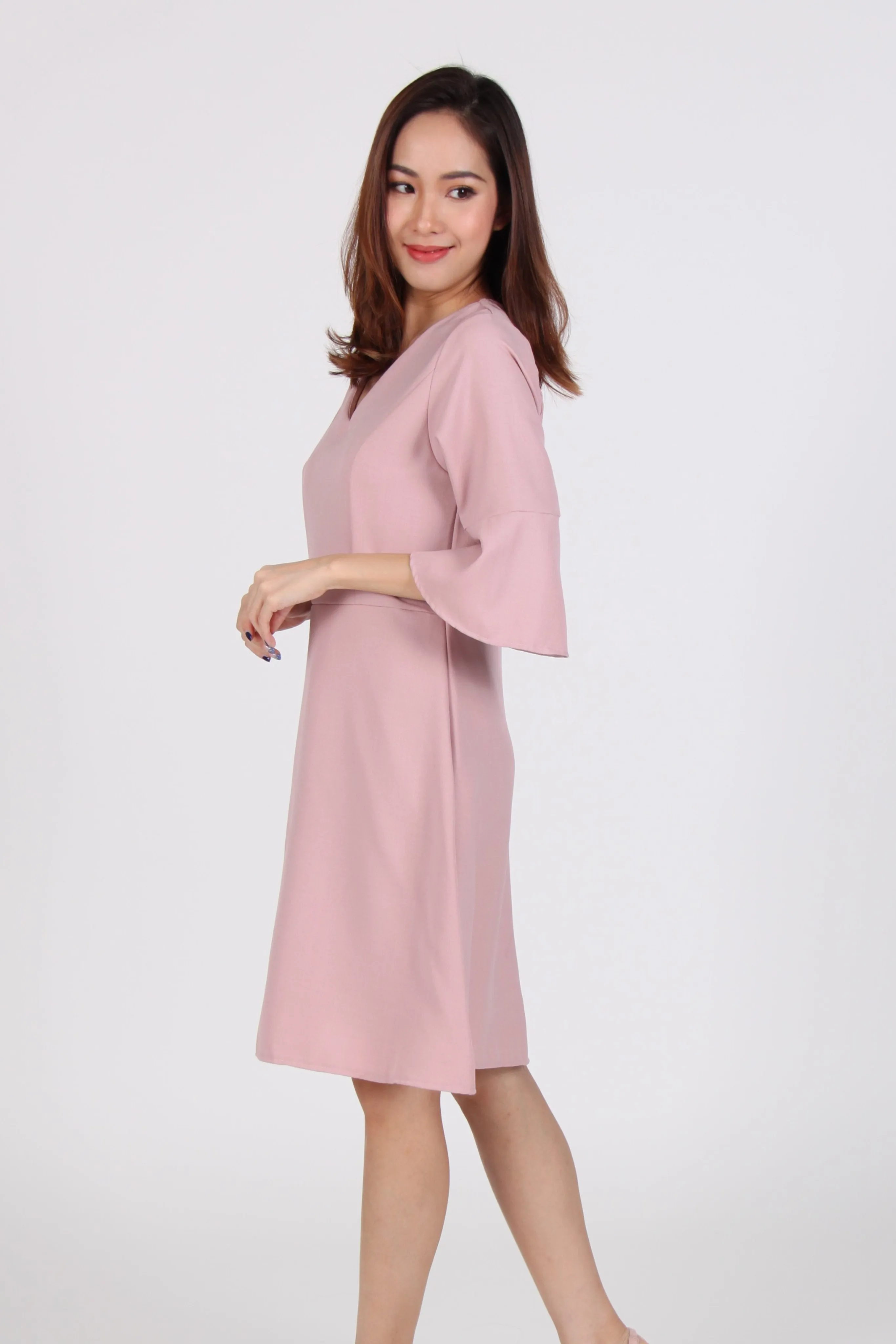 Pink Bell Sleeve Skater Dress