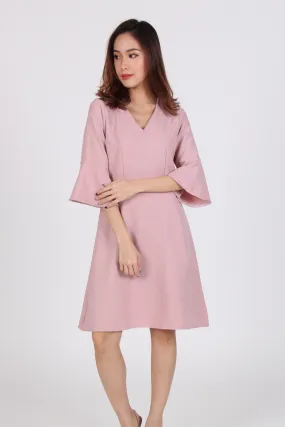 Pink Bell Sleeve Skater Dress