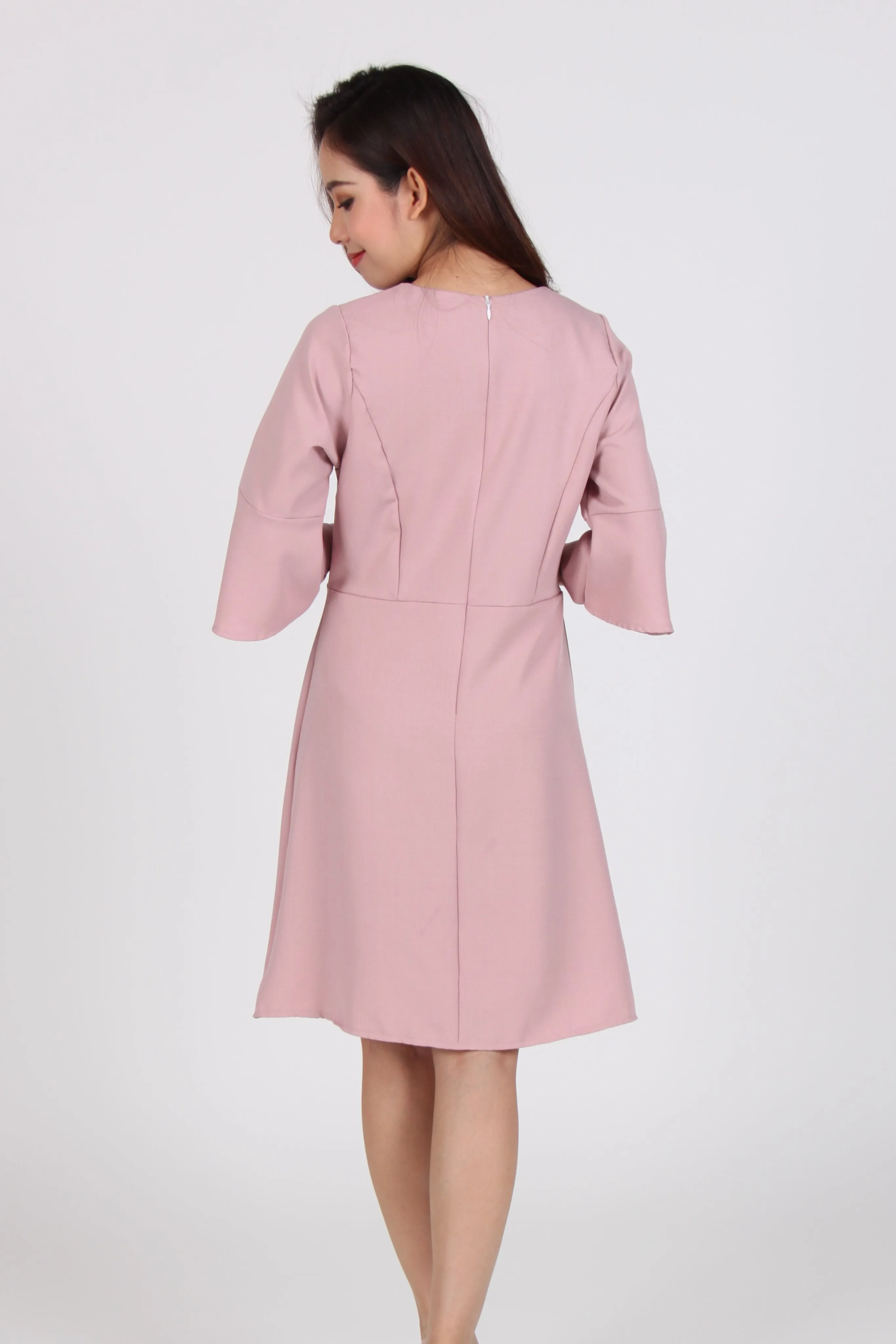 Pink Bell Sleeve Skater Dress