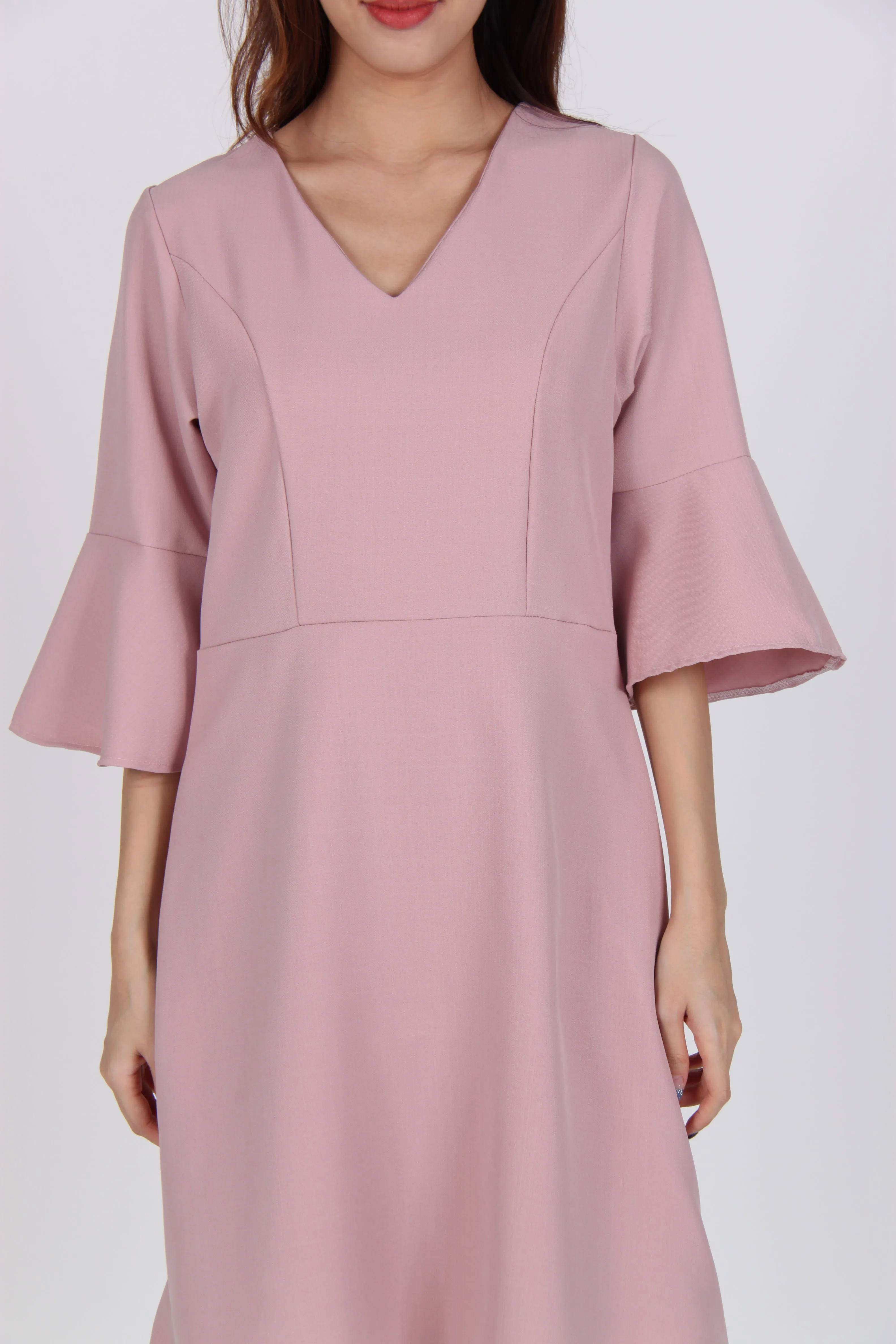 Pink Bell Sleeve Skater Dress