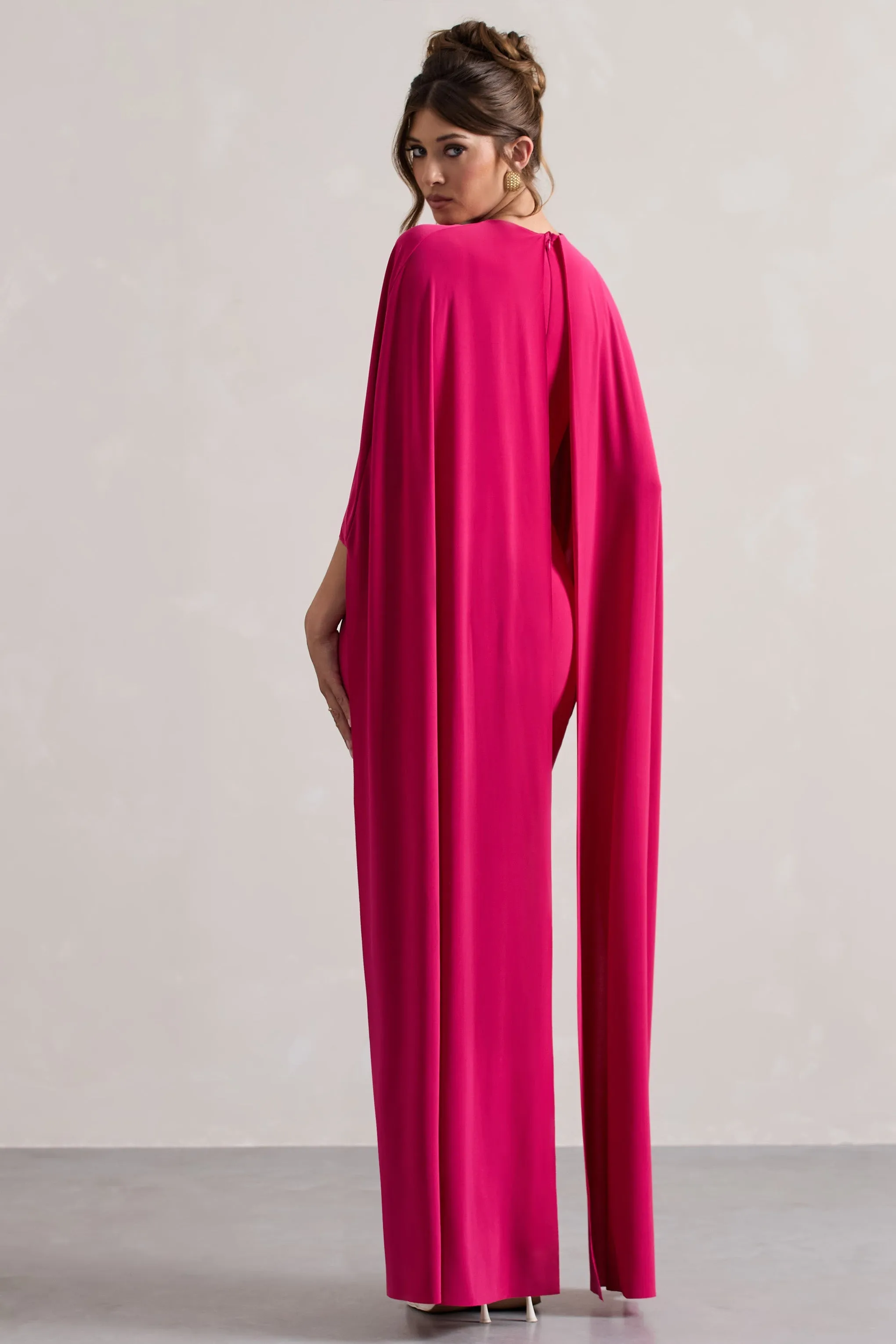 Pink Draped Maxi Dress With Cape Sleeves