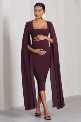 Plum Maternity Square Neck Midi Dress With Cape Sleeves