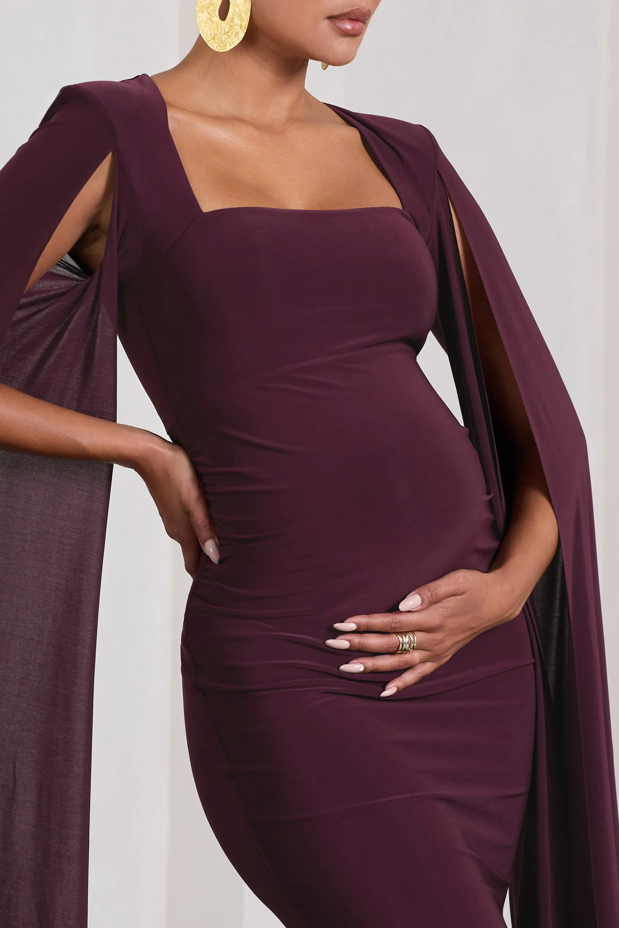 Plum Maternity Square Neck Midi Dress With Cape Sleeves