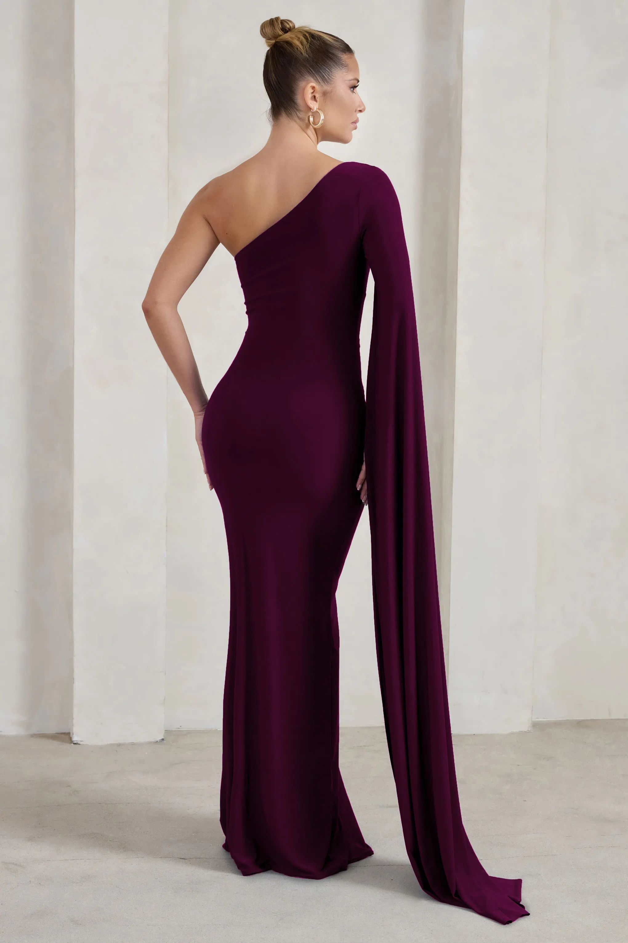 Plum Maxi Dress with Twist Design and One Shoulder